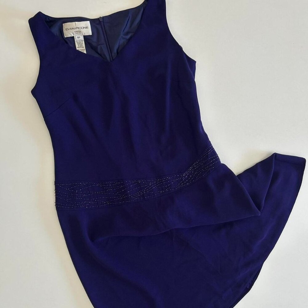 Evan Picone Purple blue Beaded embellished Fit Flare y2k 8 petite lined
